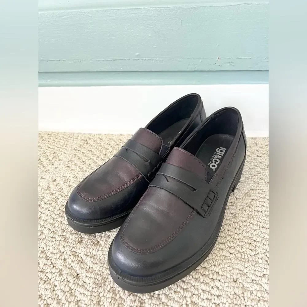 Igi & Co NWOB Italian leather loafers tri color dark academia classic preppy 37
